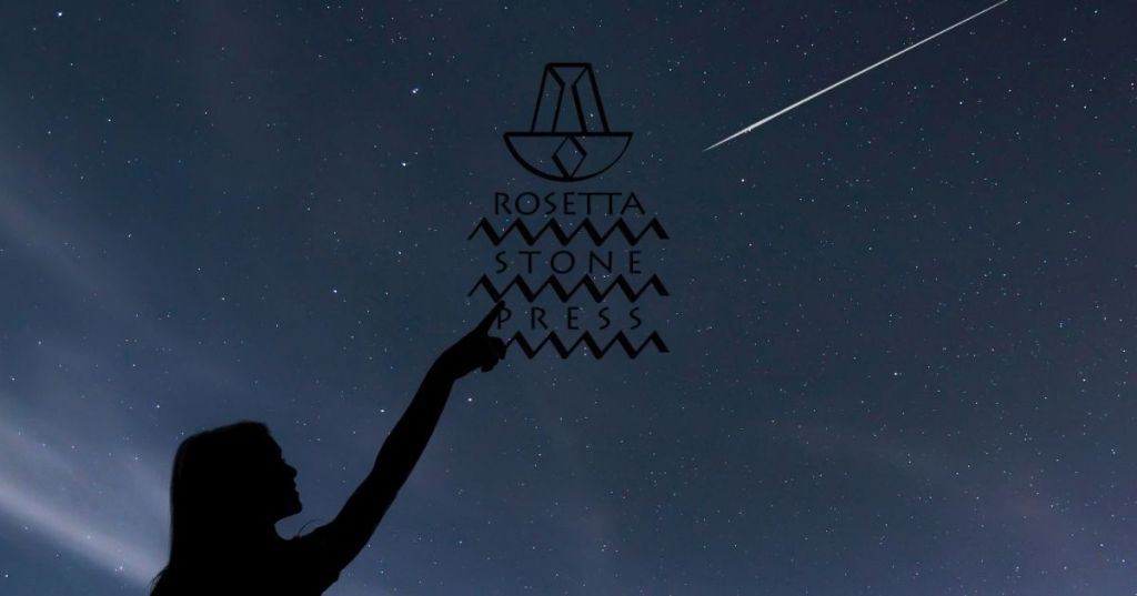 A woman pointing at a falling star in the night sky.