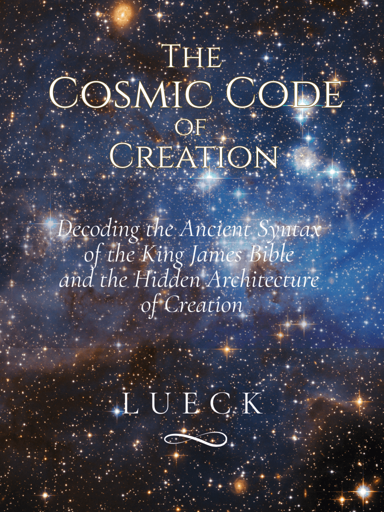 The front cover of book, The Cosmic Code of Creation, on a background from Hubble - the Magellanic Cloud.